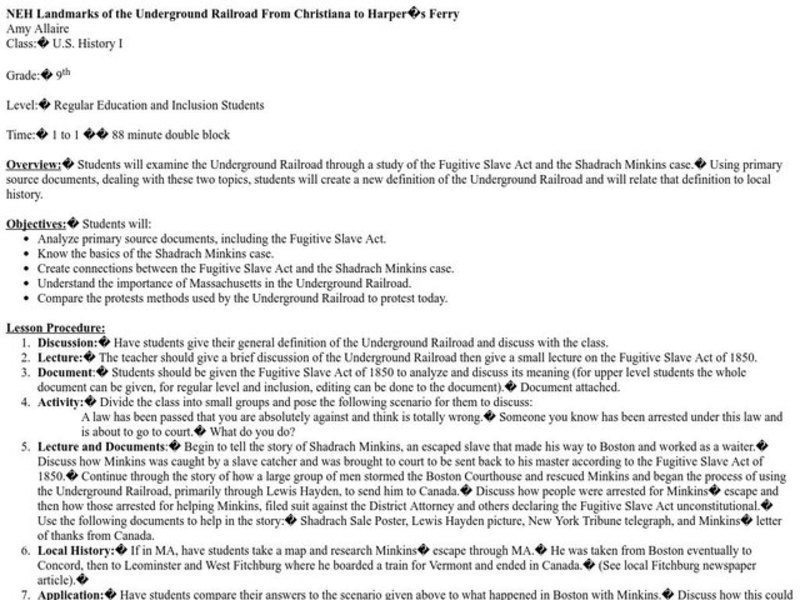 Landmarks of the Underground Railroad Lesson Plan