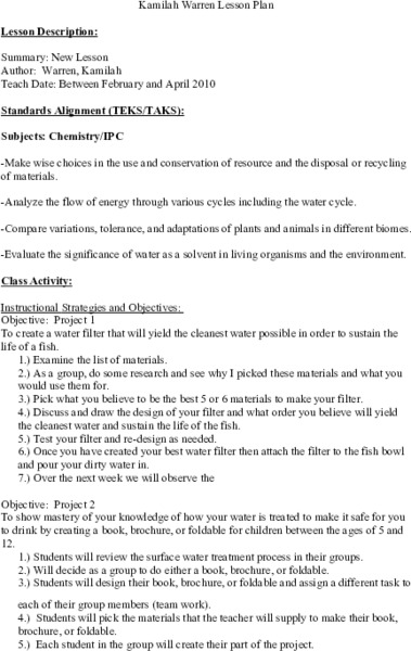 Water Lesson Plan