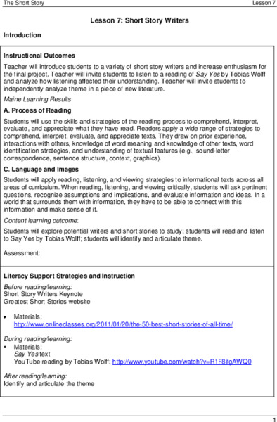 Introduction to Short Story Writers Say Lesson Plan