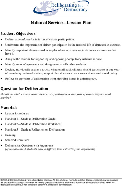 National Service Lesson Plan