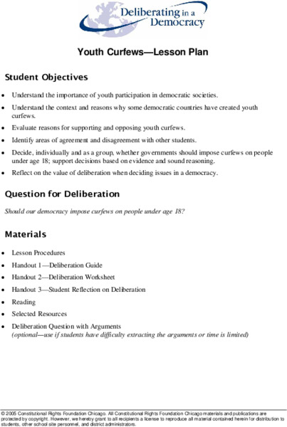 Youth Curfews Lesson Plan
