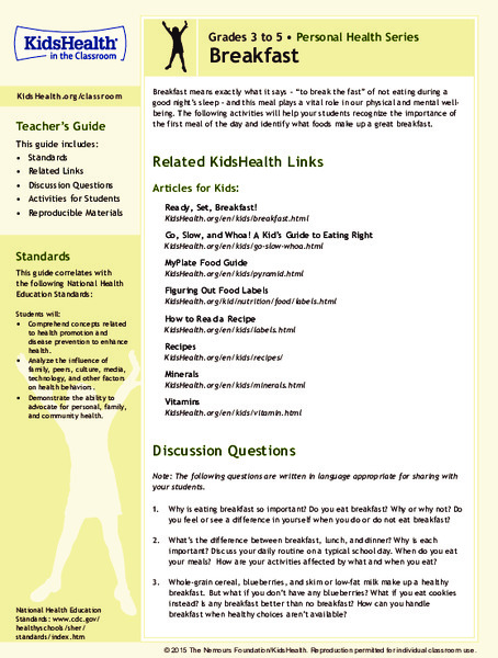 Breakfast: Grades 3-5 Lesson Plan