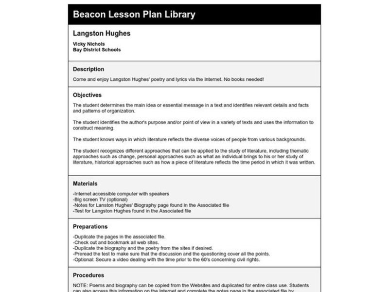 Langston Hughes Lesson Plan