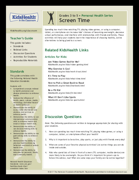 Screen Time: Grades 3-5 Lesson Plan