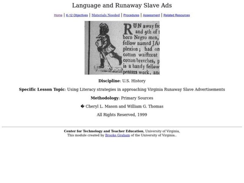 Language and Runaway Slave Ads Lesson Plan