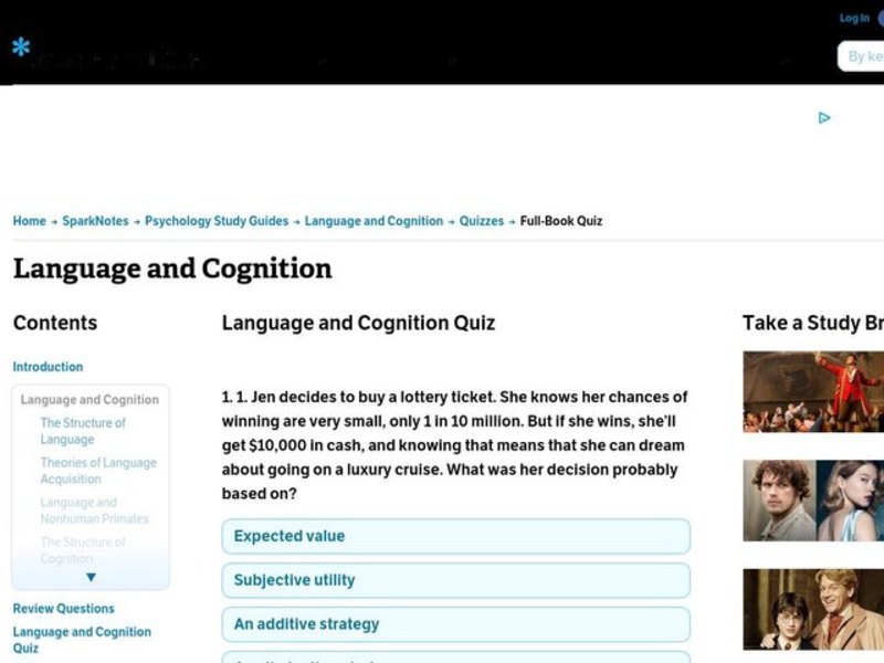 Language and Cognition Worksheet