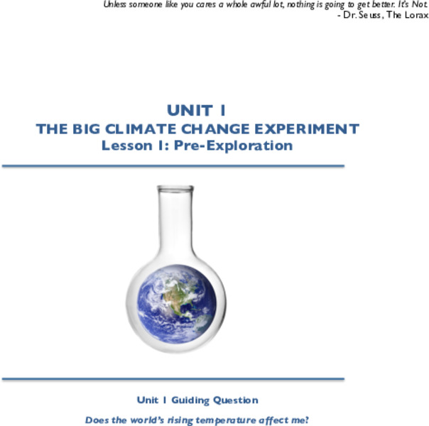 The Big Climate Change Experiment Lesson 1: Pre-Exploration Lesson Plan