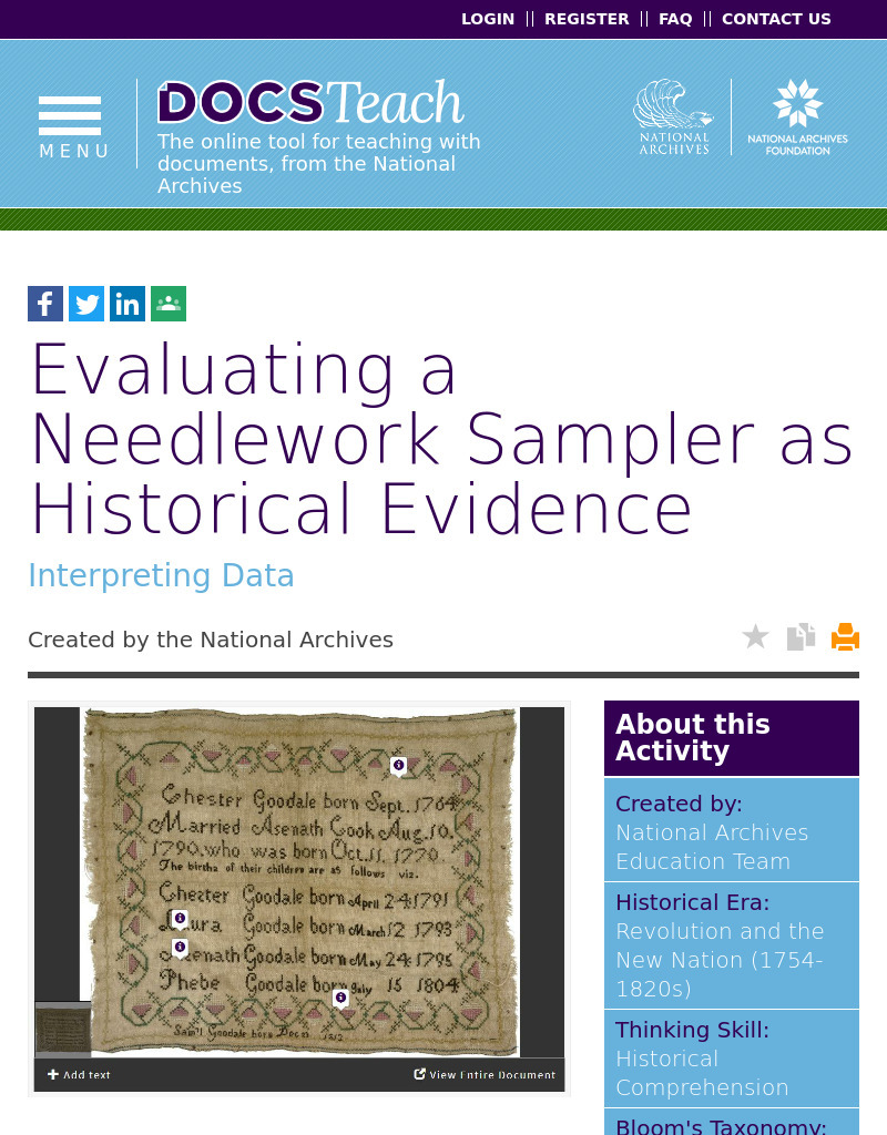 Evaluating a Needlework Sampler as Historical Evidence Interactive
