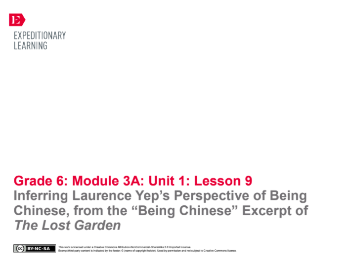 Inferring Laurence Yep’s Perspective of Being Chinese, from the “Being Chinese” Excerpt of The Lost Garden Lesson Plan