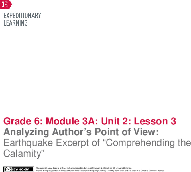 Analyzing Author’s Point of View: Earthquake Excerpt of “Comprehending the Calamity” Lesson Plan
