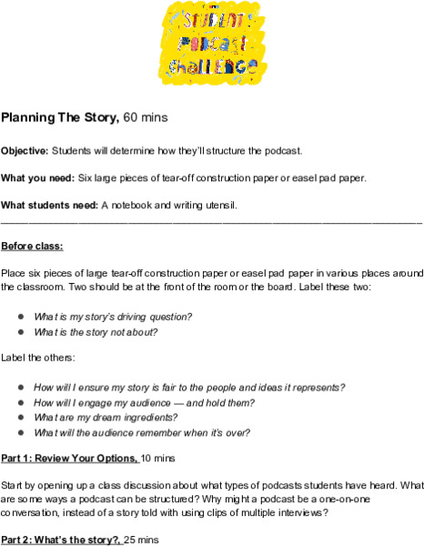 Teaching Podcasting: Planning the Story Lesson Plan