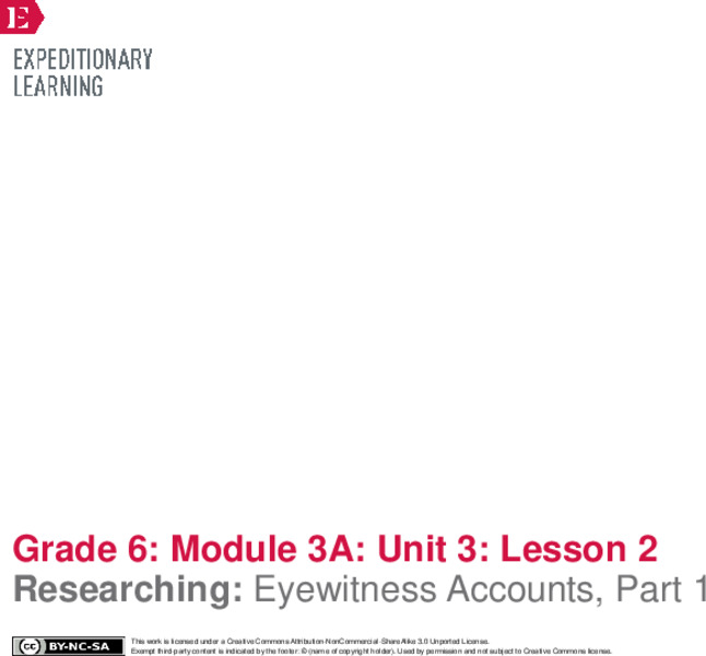 Researching: Eyewitness Accounts, Part 1 Lesson Plan