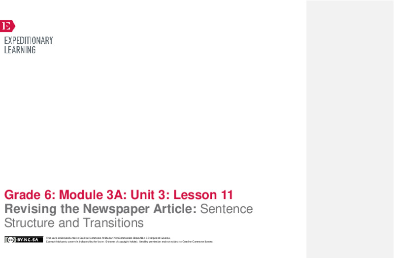 Revising the Newspaper Article: Sentence Structure and Transitions Lesson Plan