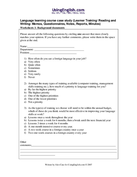 Language Learning Course Case Study Worksheet