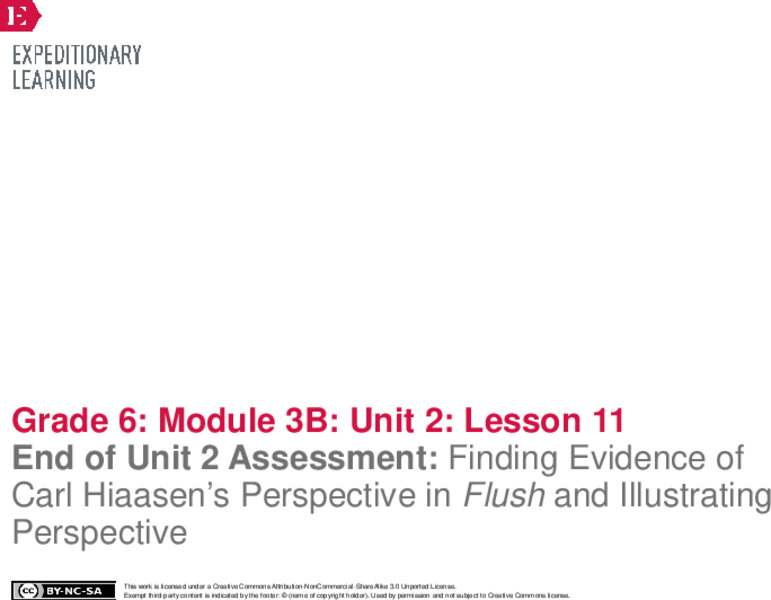 End of Unit 2 Assessment: Finding Evidence of Carl Hiaasen’s Perspective in Flush and Illustrating Perspective Lesson Plan