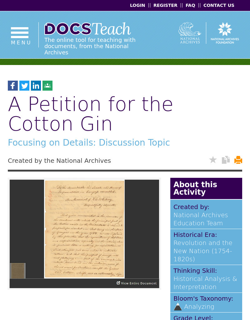 A Petition for the Cotton Gin Interactive