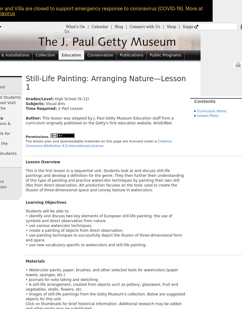Still-Life Painting: Arranging Nature—Lesson 1 Lesson Plan