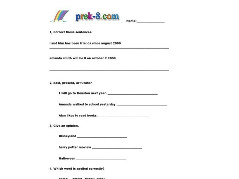 Language Practice #6: Grades 3-4 Worksheet
