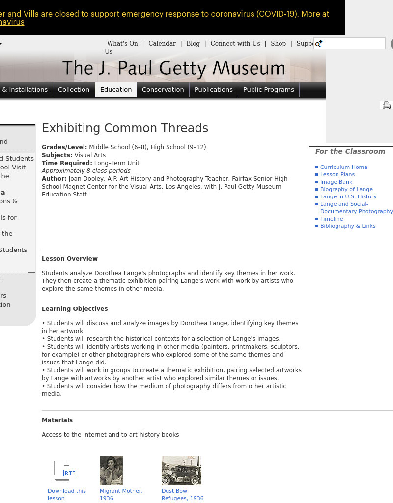 Exhibiting Common Threads Lesson Plan