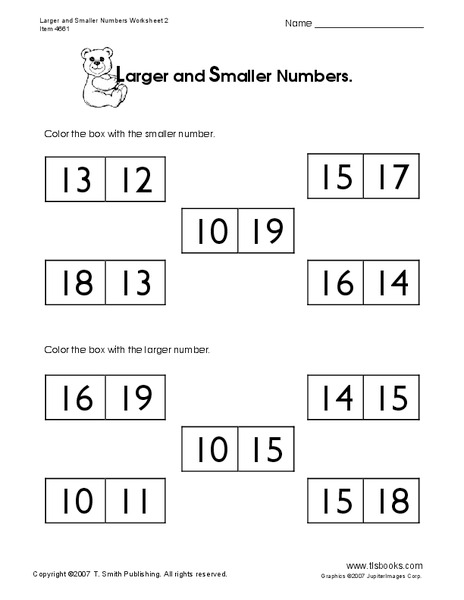 Larger and Smaller Numbers 2 Worksheet
