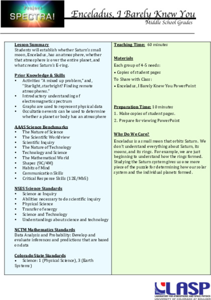 Enceladus, I Barely Knew You Lesson Plan