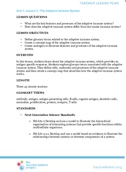 The Adaptive Immune System Lesson Plan
