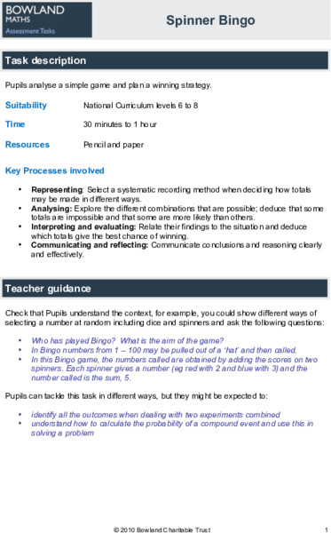 Spinner Bingo Assessment