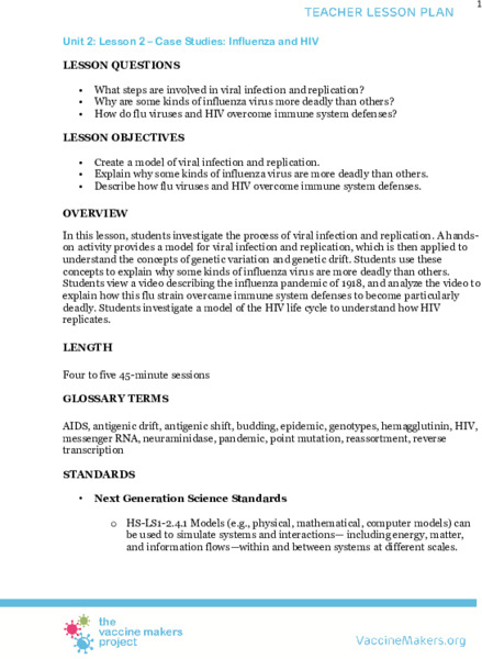 Case Studies: Influenza and HIV Lesson Plan