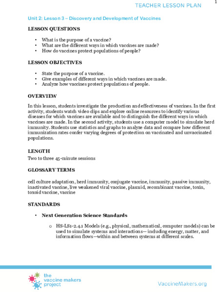 Discovery and Development of Vaccines Lesson Plan