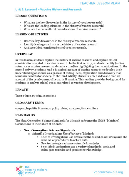 Vaccine History and Research Lesson Plan