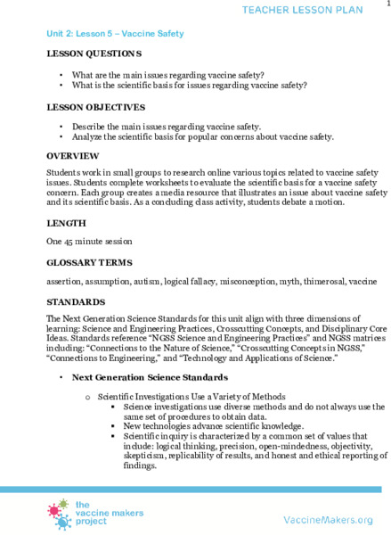 Vaccine Safety Lesson Plan