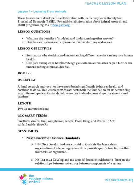 Learning From Animals Lesson Plan