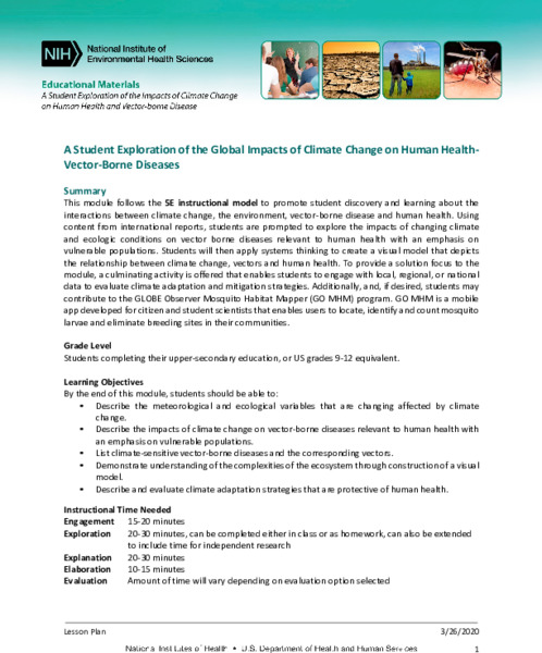 A Student Exploration of the Global Impacts of Climate Change on Human HealthVector-Borne Diseases Lesson Plan