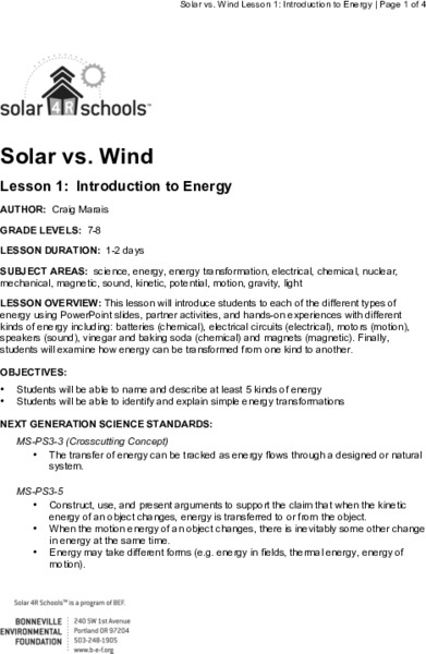 Introduction to Energy Lesson Plan