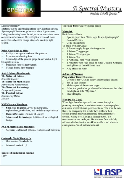 A Spectral Mystery Lesson Plan