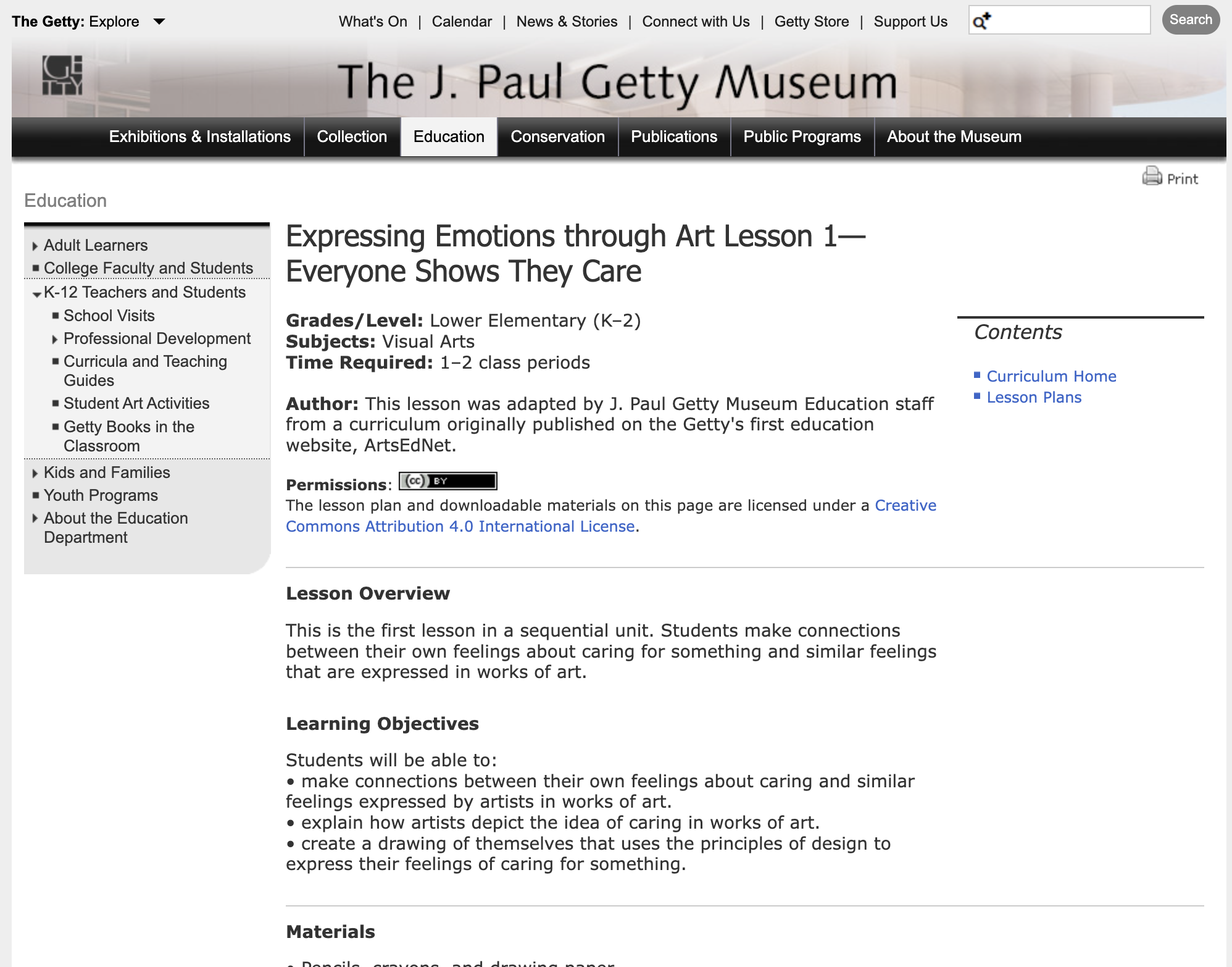 Expressing Emotions through Art Lesson 1—Everyone Shows They Care Lesson Plan