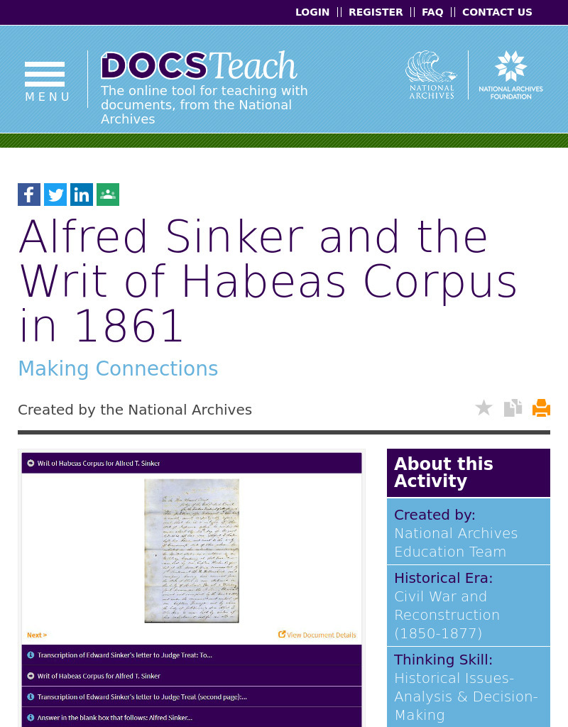 Alfred Sinker and the Writ of Habeas Corpus in 1861 Interactive
