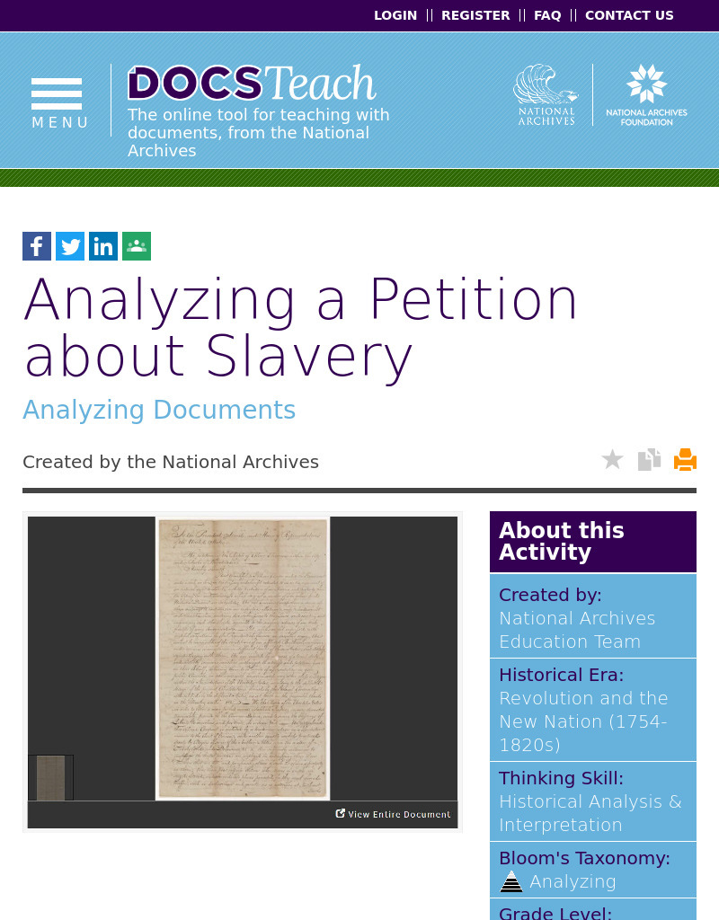 Analyzing a Petition about Slavery Interactive
