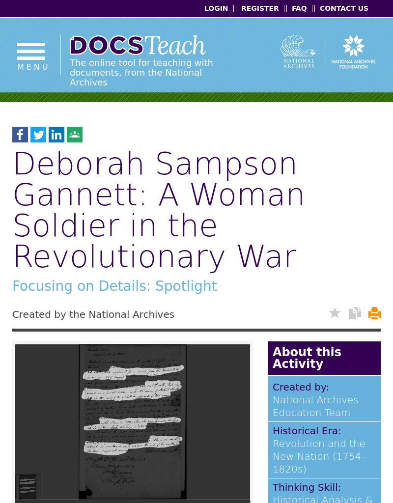 Deborah Sampson Gannett: A Woman Soldier in the Revolutionary War Interactive