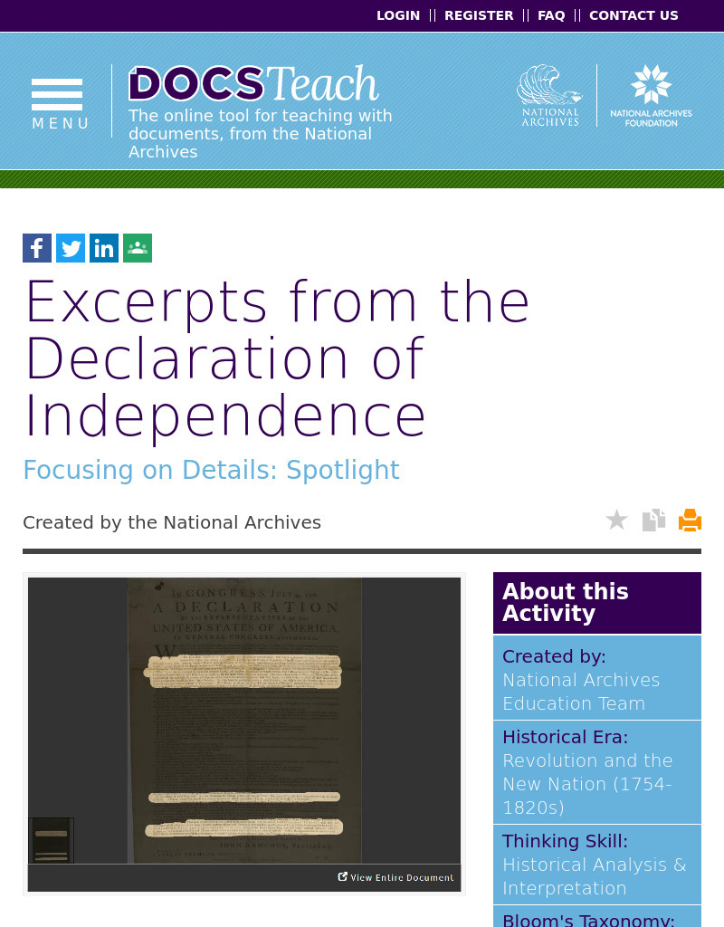 Excerpts from the Declaration of Independence Interactive