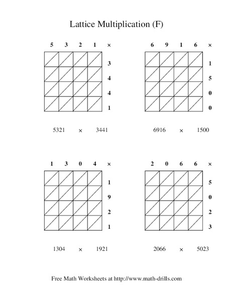 Lattice Multiplication #5 Worksheet