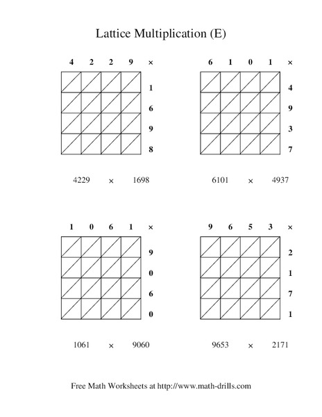 Lattice Multiplication #5 Worksheet