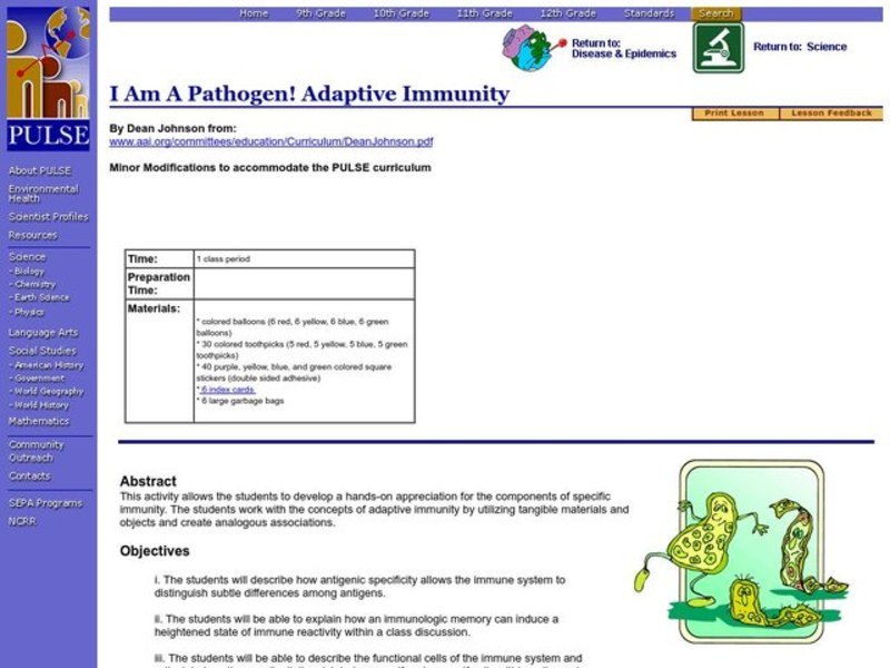 Launching a Defense; Understanding the Human Immune System Lesson Plan