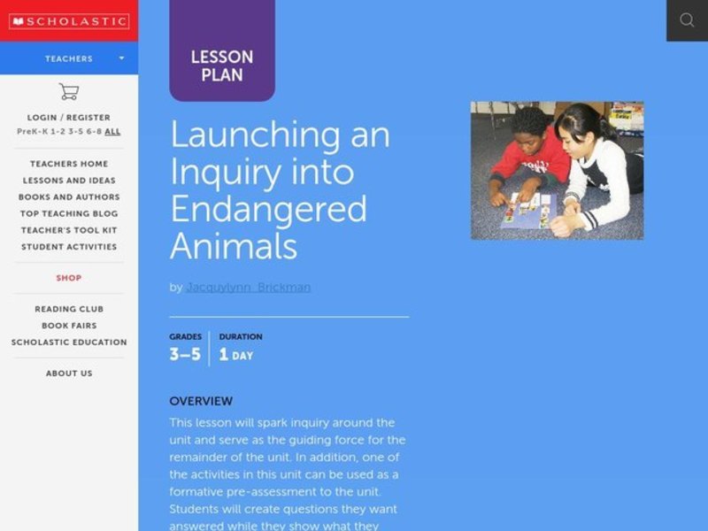 Launching an Inquiry into Endangered Animals Lesson Plan