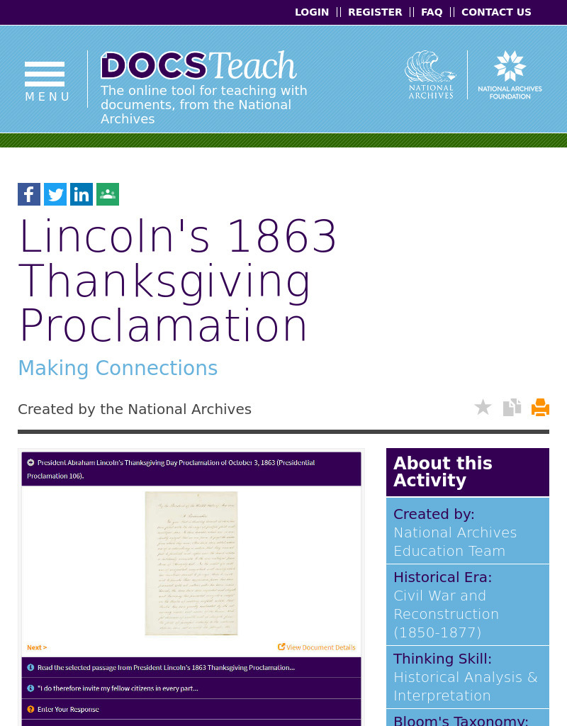 Lincoln's 1863 Thanksgiving Proclamation Interactive