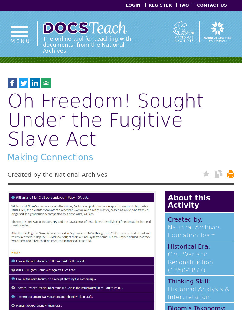 Oh Freedom! Sought Under the Fugitive Slave Act Interactive