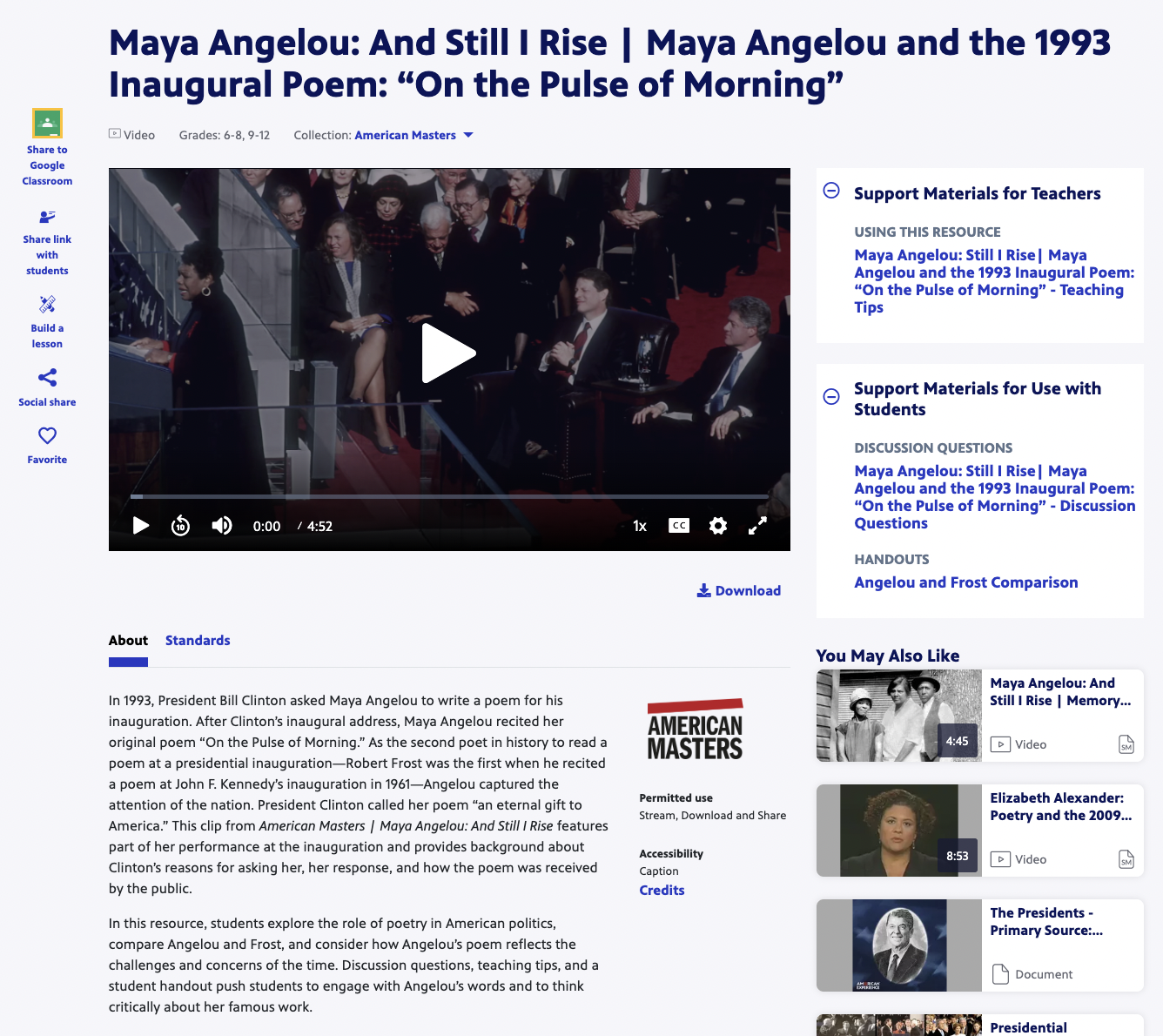 Maya Angelou: And Still I Rise | Maya Angelou and the 1993 Inaugural Poem: “On the Pulse of Morning” Instructional Video