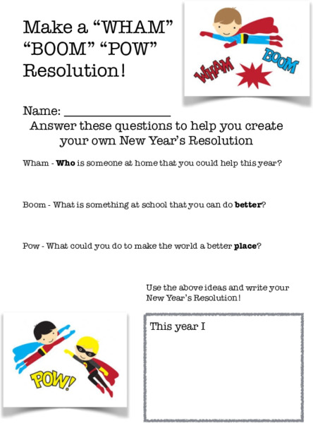 Make a “WHAM” “BOOM” “POW” Resolution! Worksheet