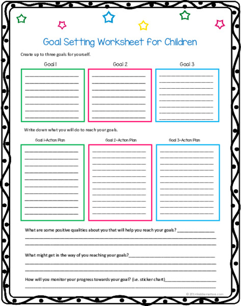 Goal Setting Worksheet for Children Worksheet