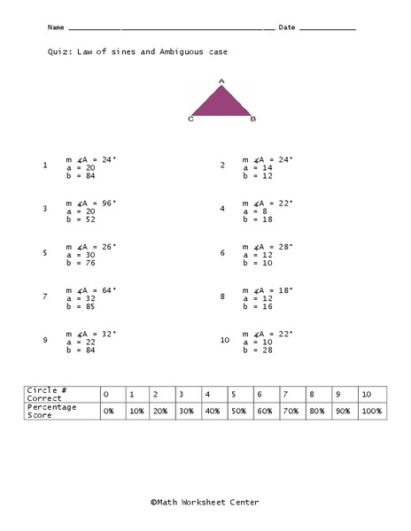 Law of Sines Worksheet